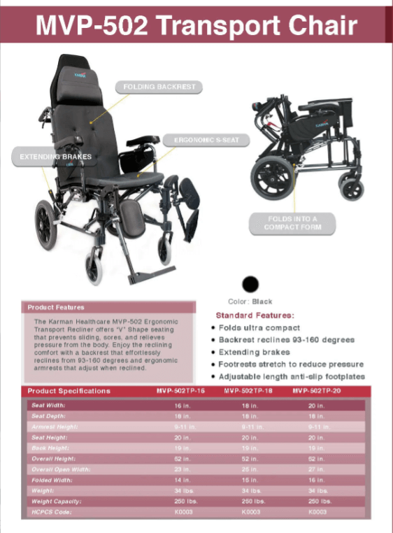 Karman MVP-502-TP Reclining Wheelchair Super Lightweight