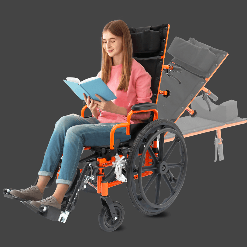 Ziggo Pro Reclining Mobility Pediatric Wheelchair, Orange, 12"