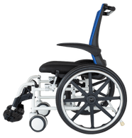 Modern wheelchair with adjustable height, tilt tension, and padded support