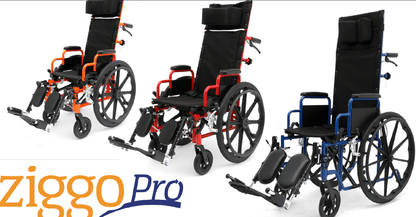 Ziggo Pro Reclining Mobility Pediatric Wheelchair, Red, 14"